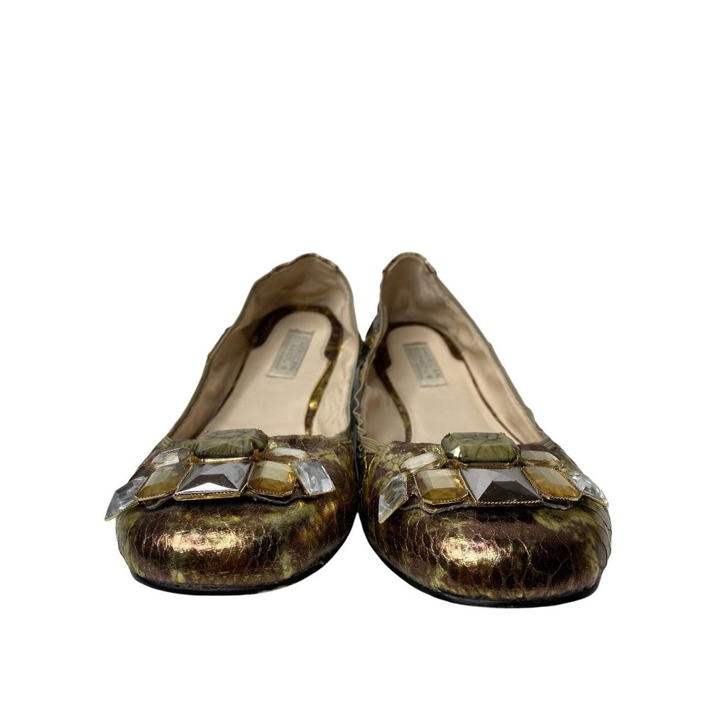 Badgley Mischka Champagne Gold Jeweled Ballerina Flat Size  9.5